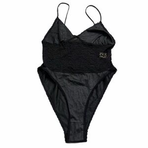 70s/80s European Vintage C&A Clockhouse Jacquard Lace Bodysuit (Black) Size S/M